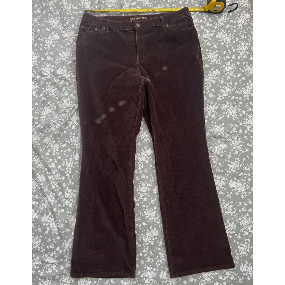 St. John's Bay Women's Size 16 Brown Corduroy Bootcut Pants Stretch Mid Rise